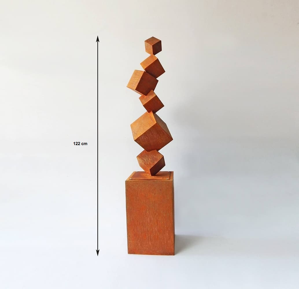 Rzeźba w formie wieży z sześcianów ze stali corten, geometryczna sztuka ogrodowa, rzeźba plenerowa – limitowana edycja (10 egzemplarzy) - Image 4