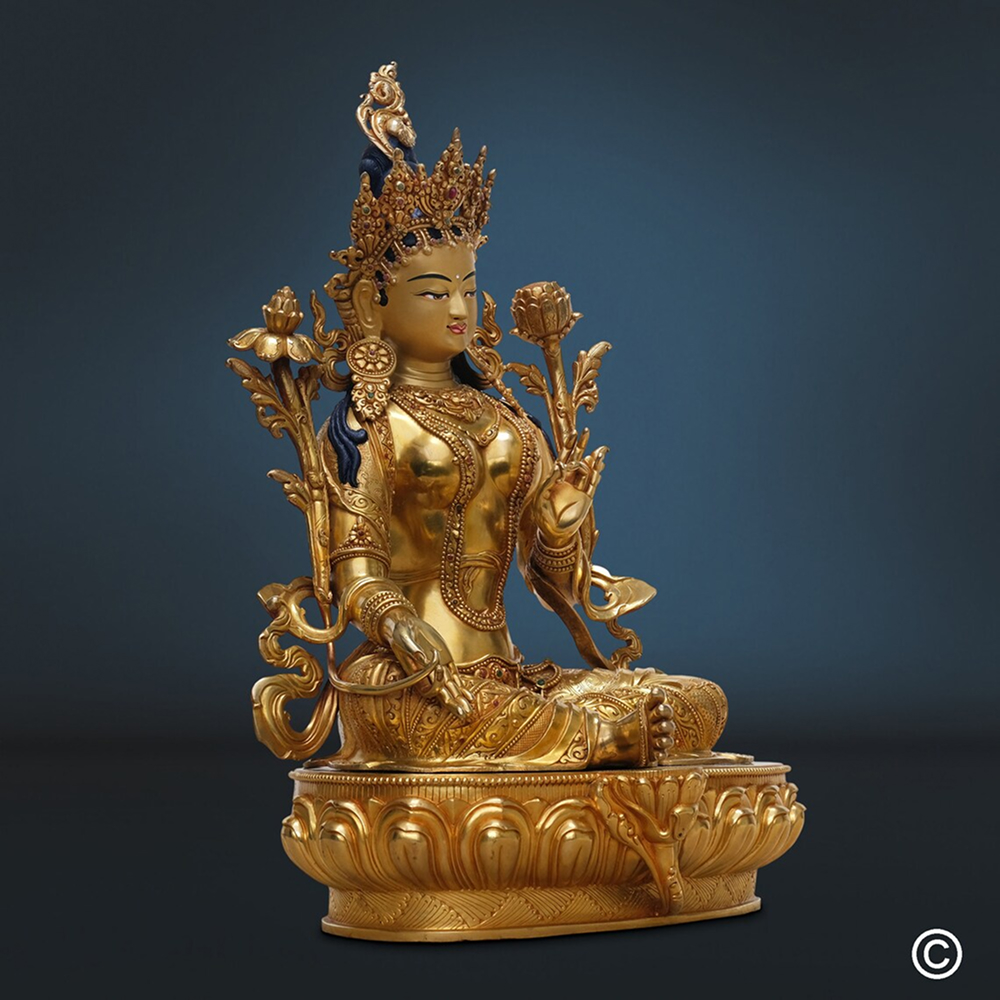 Zielona Tara, statua Buddy „Najwyższa jakość” (Nepal), złote arcydzieło, unikat - Image 2