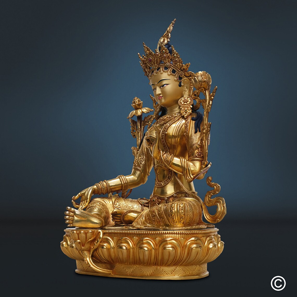 Zielona Tara, statua Buddy „Najwyższa jakość” (Nepal), złote arcydzieło, unikat - Image 3